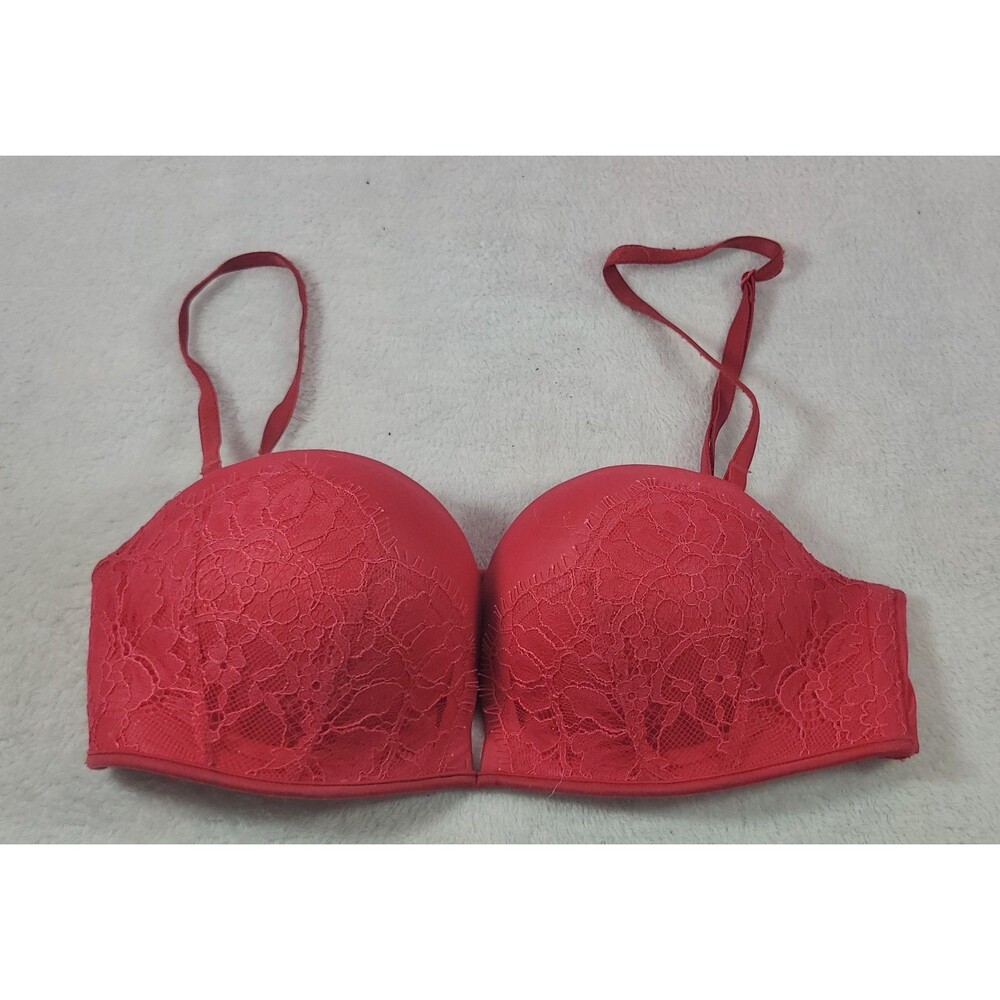Victoria's Secret Bombshell Red Lace Multiway Convertible Push Up Bra Size 32A